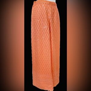 Wide Leg Embroidered Palazzo Pants - Orange